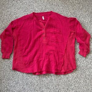 Zenana Outfitters Red Button-Up Tunic top